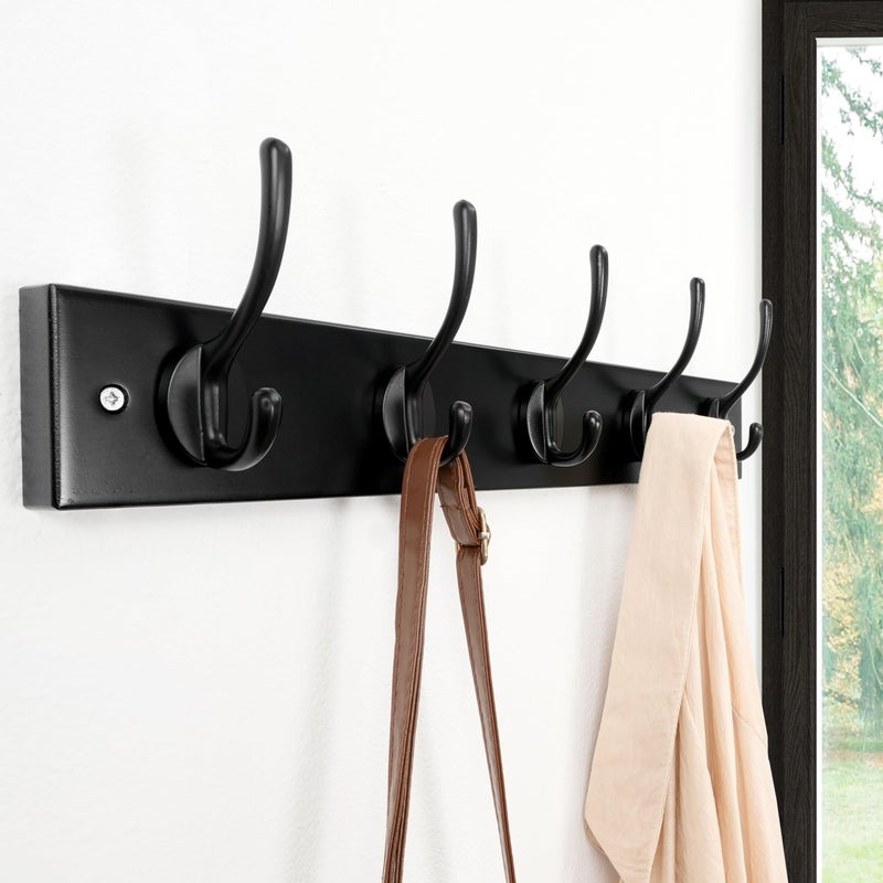 Dseap Wall Mounted Coat Rack: 16" Hole to Hole, Coat Hook Hanger with 5 Metal Hooks for Hanging Coats Towels Hats Clothes, Black - Image 5